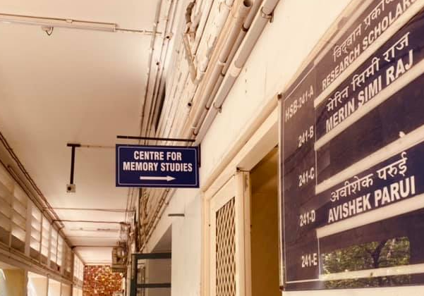 The board for the Centre for Memory Studies at HSB 241-C in IIT Madras.