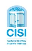 Logo of the Cultural Identity and Memory Studies Institute features a blue half open gate